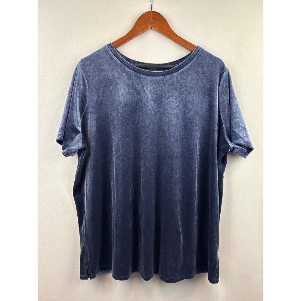 Women’s Old Navy Size 1X Blue/Grey Velvet Short Sleeve Shirt